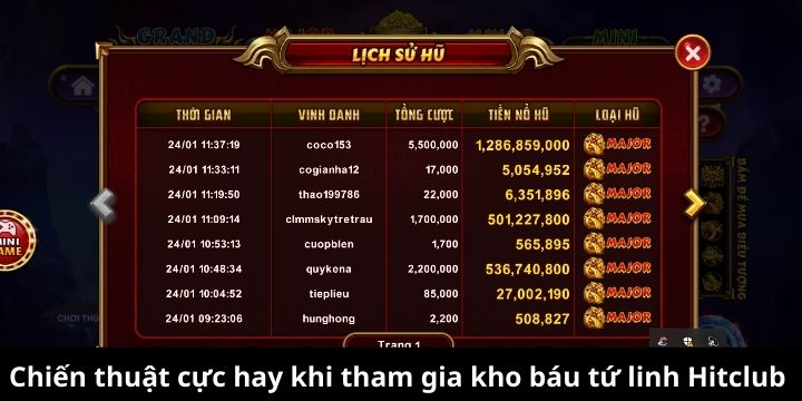 Chiến thuật cực hay khi tham gia kho báu tứ linh Hitclub